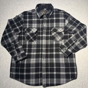 Freedom Foundry Mens XL Plaid Fleece Button Down Shirt Black Grey Heavyweight